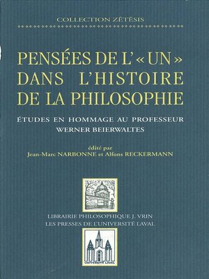 cover image of Pensées de l'un dans l'histoire philosop
